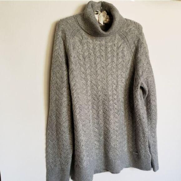 Michael Kors Cable Knit Turtle Neck Raglan Sleeve Sweater Women's Large Grey - Picture 2 of 6